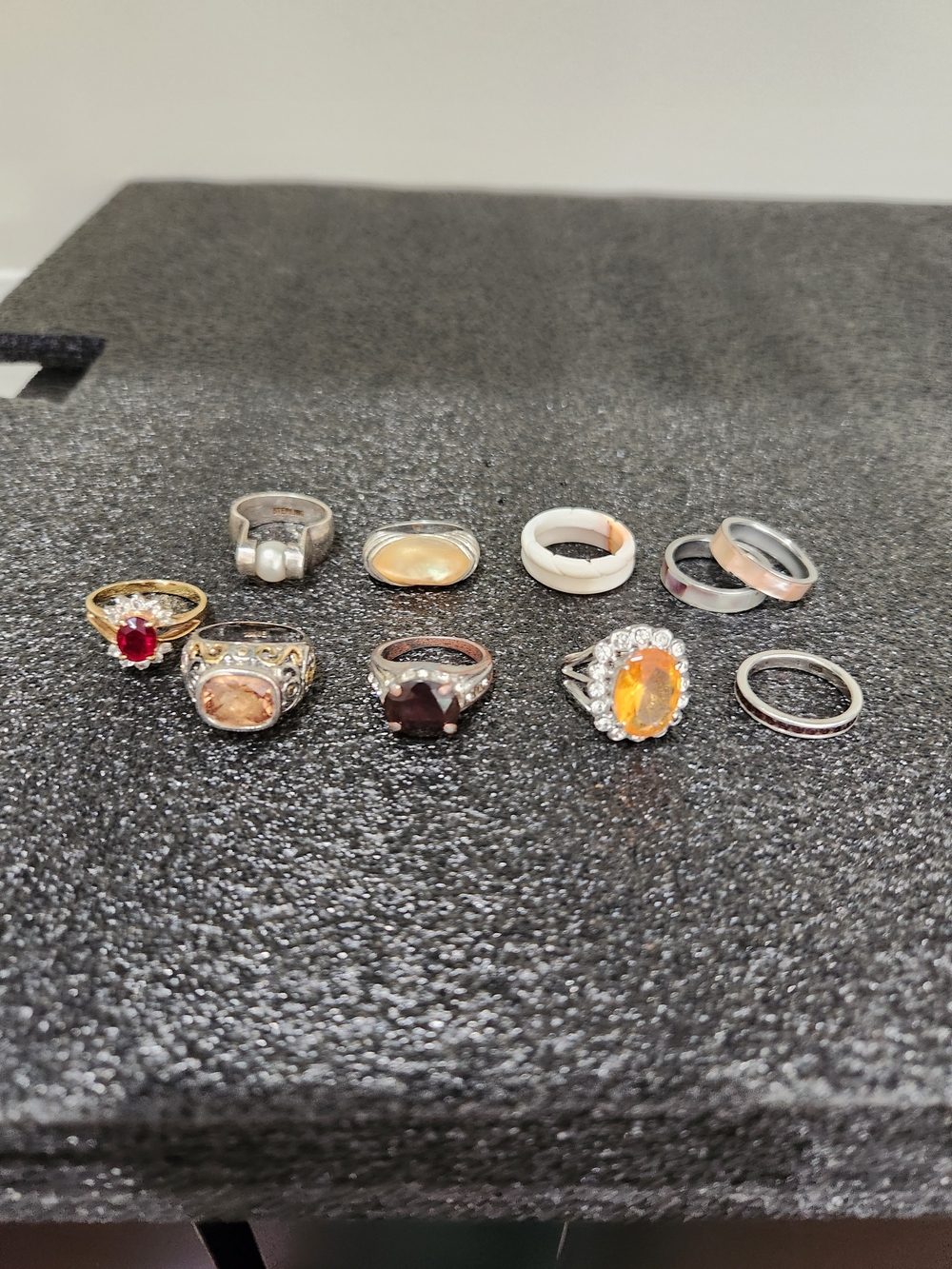 Mixed Gemstone Sterling Rings Set - Orange, Red, Brown & White Accents